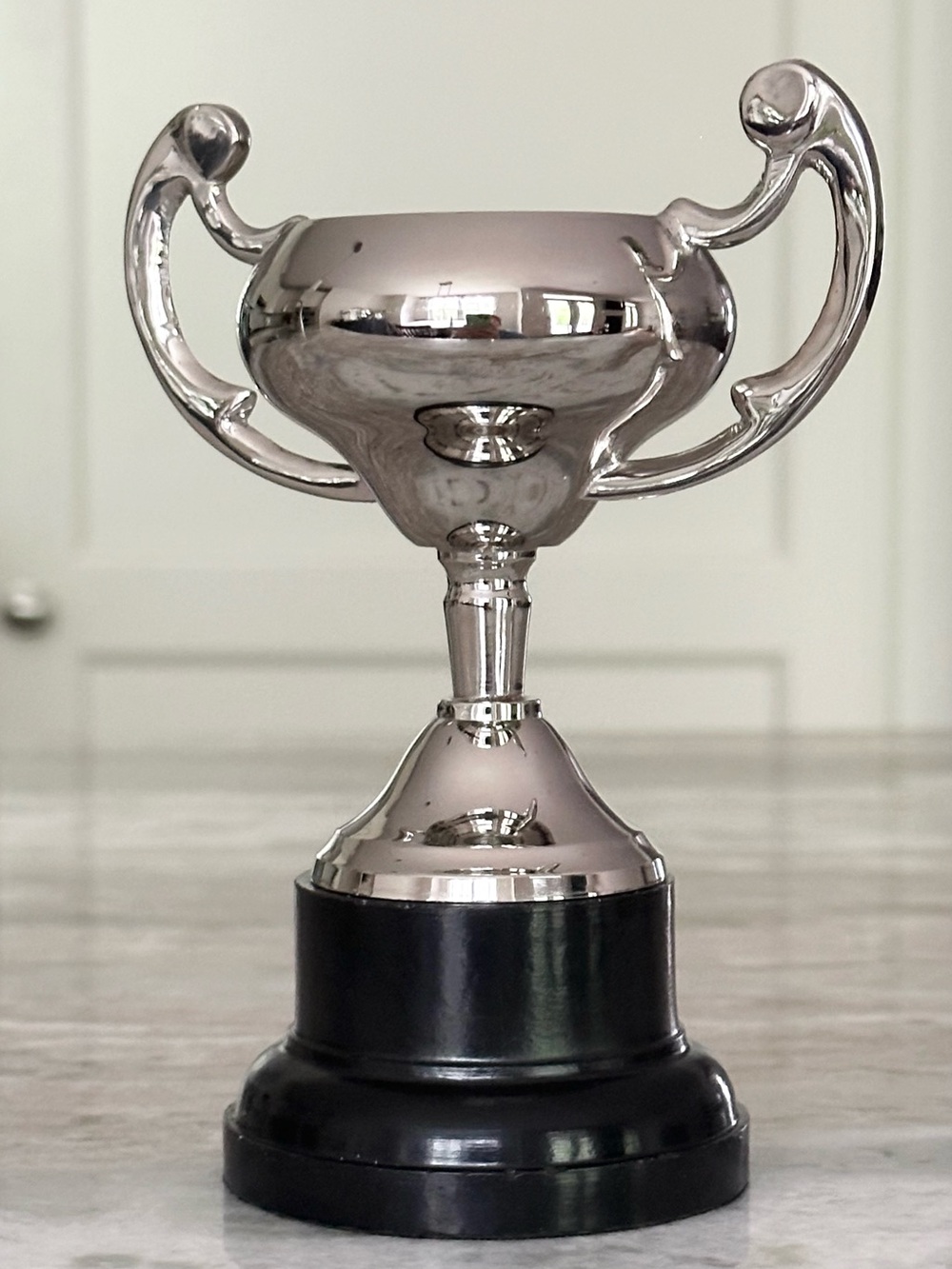 Classic Silver Metal Trophy Cup with Black Base